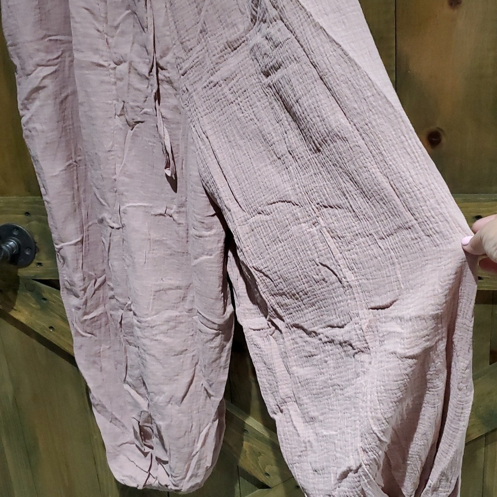 ROSE PINK ROMPER JUMPSUIT Harem SMALL SQUARE NECK  SPAGHETTI STRAP Pastel Boho - Picture 10 of 12